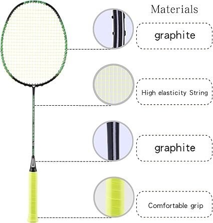 4Pack UltraLightweight Graphite Badminton Rackets HighElasticity Graphite Shaft Frame