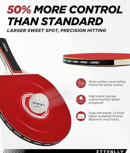 Ping Pong Paddles with Balls Better Control Sticky Inverted Rubber Table Tennis Paddles Set for Indoor Outdoor Games