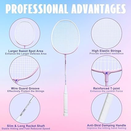Badminton Rackets Set with 3 Shuttlecocks Lightweight Badminton Set of 2 for Outdoor Backyard Games Lightweight Badminton Racquets for Kids Adults Beginners